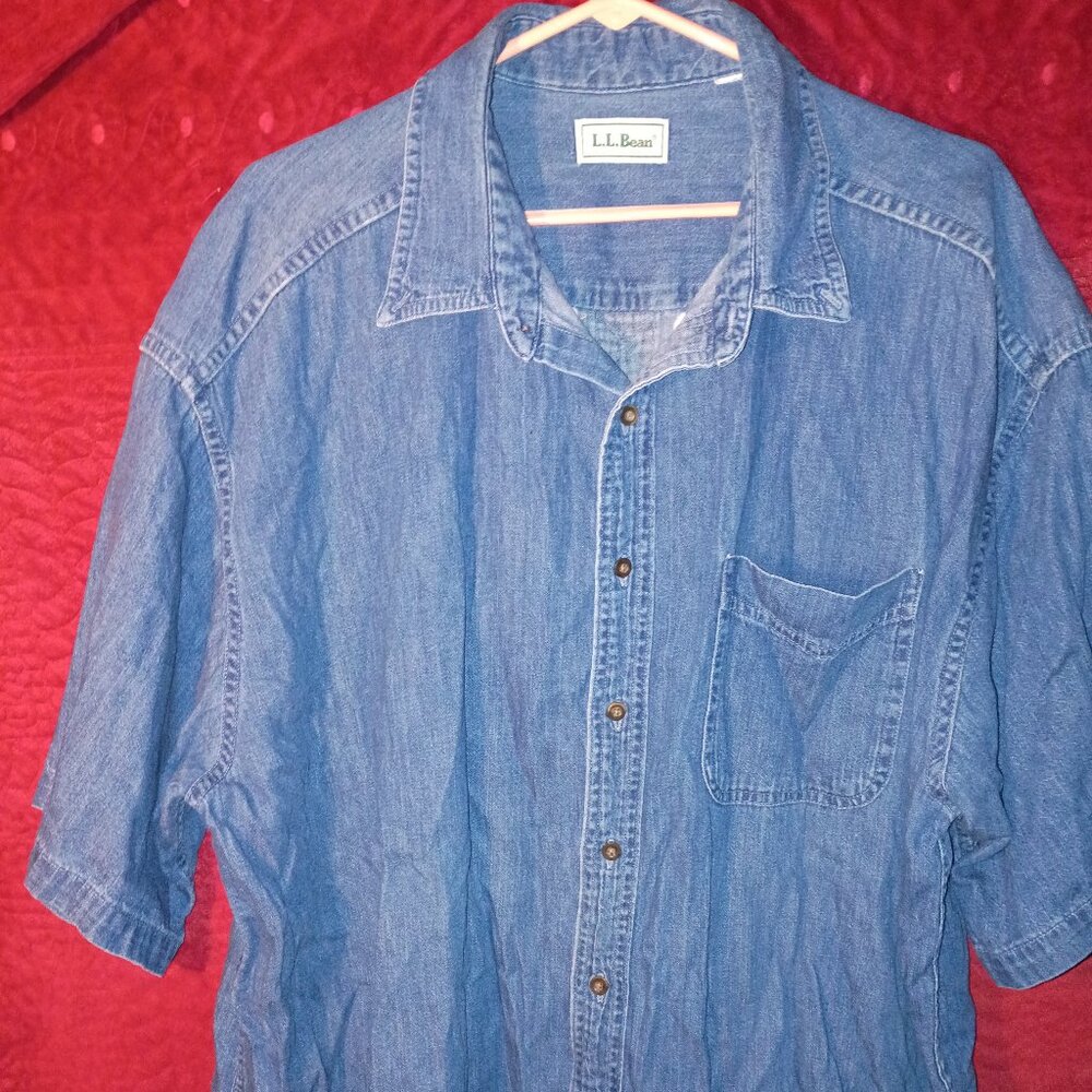 L.L.Bean denim short sleeve button up shirt size xxl